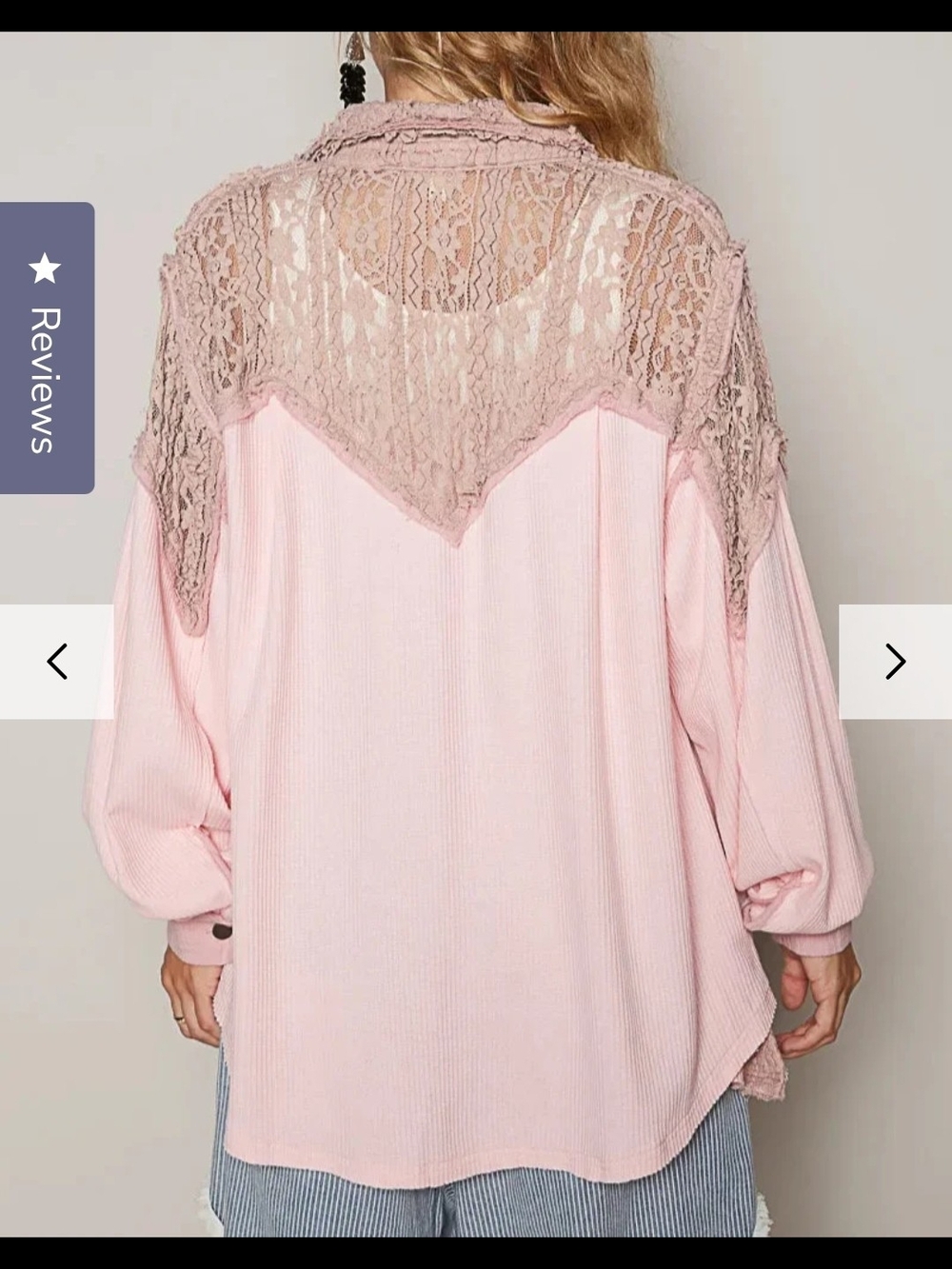 NEW!!! POL Light Pink Lace-Trim Button Front Women’s Shirt, Sz Large - Picture 3 of 4